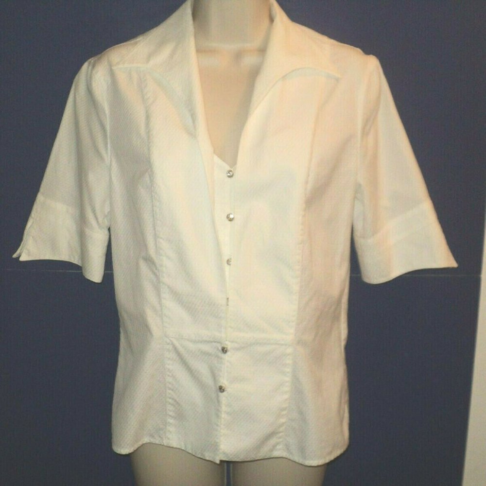Escada Layered Look Top Size S White Short Sleeves